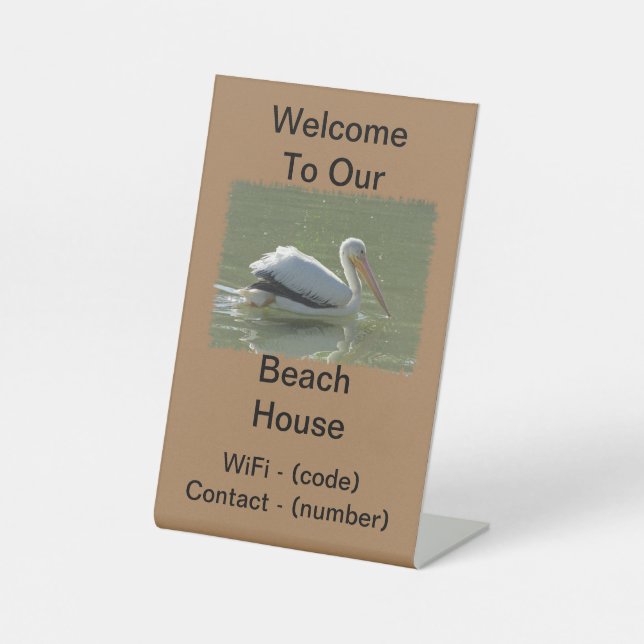 Beach Home Rental Welcome Pelican Vacation Guest Pedestal Sign (Front)