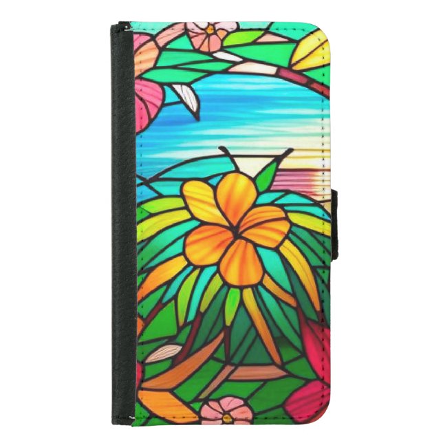 Beach Horizon Sunset Palm Tree Card Holder Samsung Galaxy Wallet Case (Front)