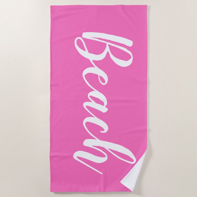 Beach Hot Pink White Beach Towel (Front)