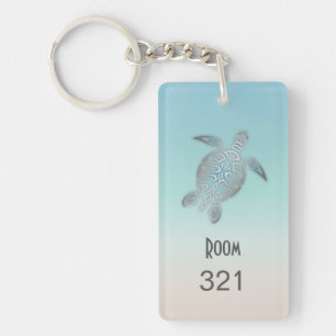 Beach Hotel Silver Sea Turtle Coastal Customizable Keychain
