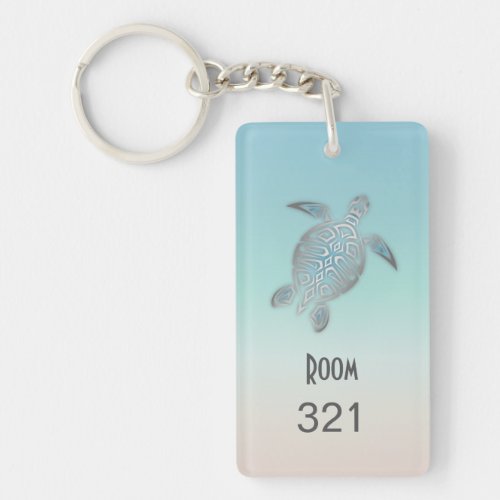 Beach Hotel Silver Sea Turtle Coastal Customizable Keychain