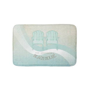 Beach House Adirondack Chairs Aqua Blue ID623 Bath Mat
