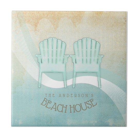 Beach House Adirondack Chairs Aqua Blue Id623 Ceramic Tile