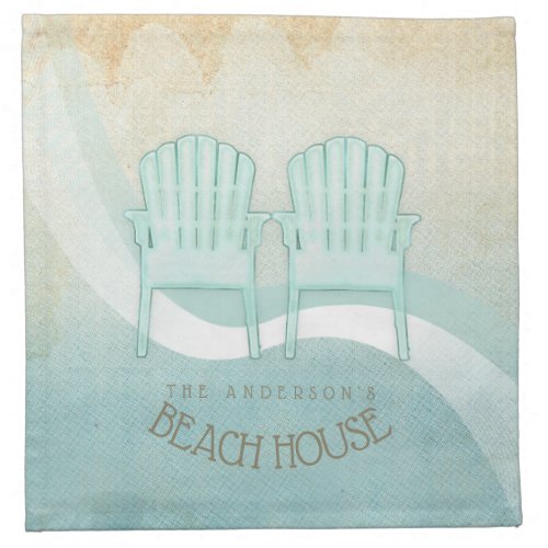 Beach House Adirondack Chairs Aqua Blue ID623 Cloth Napkin