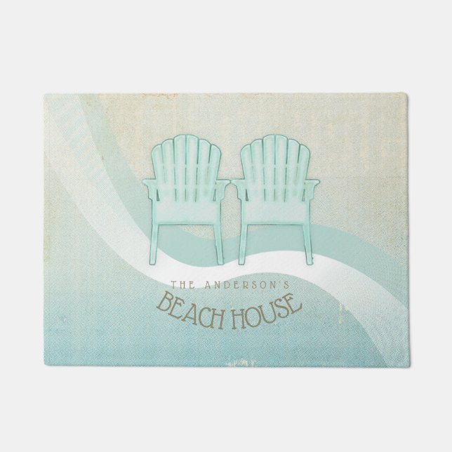 Beach House Adirondack Chairs Aqua Blue ID623 Doormat (Front)