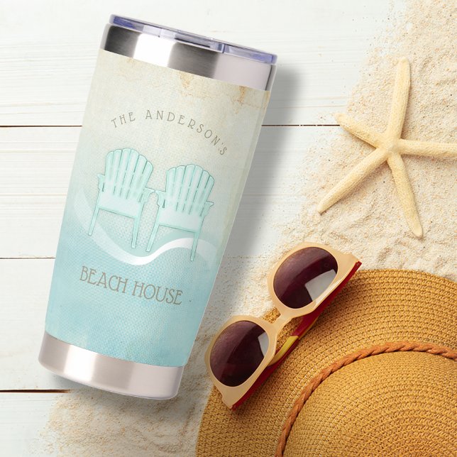 Beach House Adirondack Chairs Aqua Blue ID623 Insulated Tumbler (Creator Uploaded)