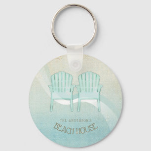 Beach House Adirondack Chairs Aqua Blue ID623 Keychain