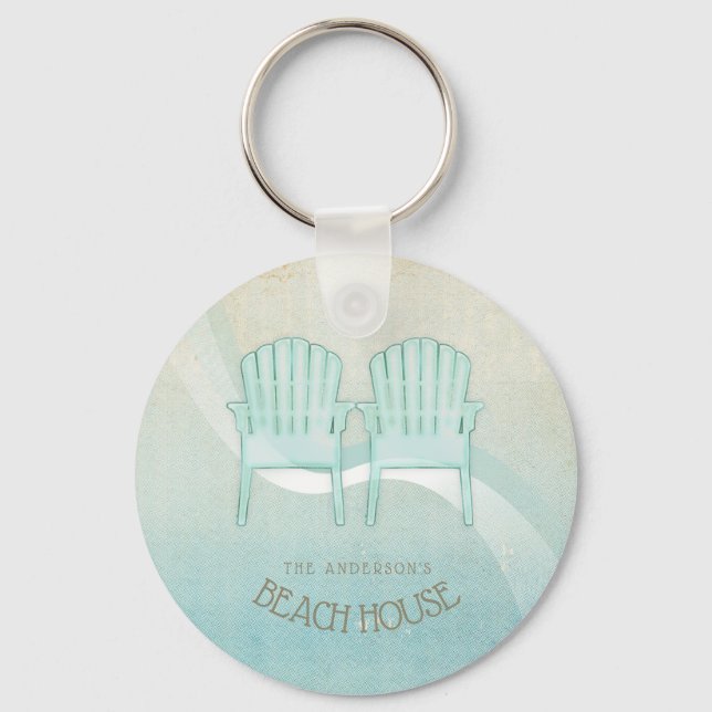 Beach House Adirondack Chairs Aqua Blue ID623 Keychain (Front)