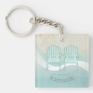 Beach House Adirondack Chairs Aqua Blue ID623 Keychain