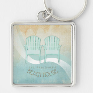 Beach House Adirondack Chairs Aqua Blue ID623 Keychain