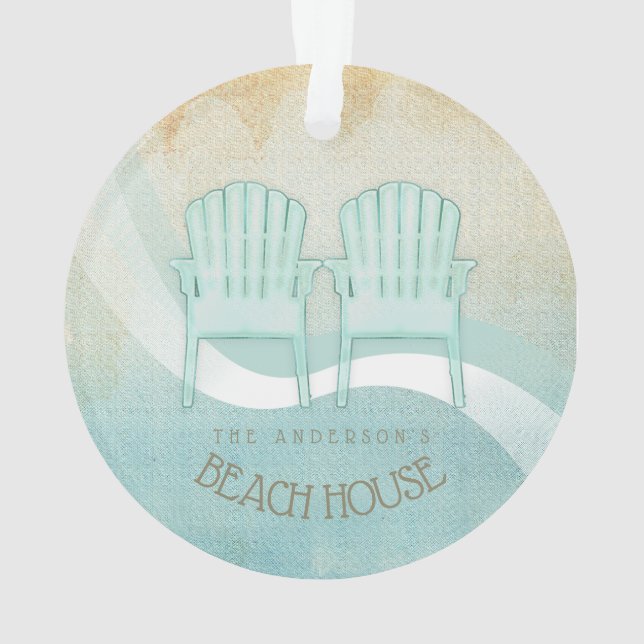 Beach House Adirondack Chairs Aqua Blue ID623 Ornament (Back)