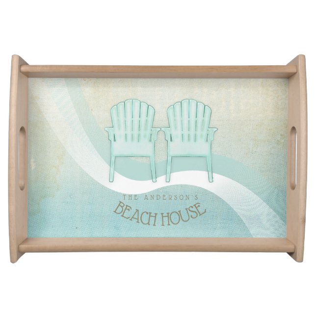 Beach House Adirondack Chairs Aqua Blue ID623 Serving Tray (Front)