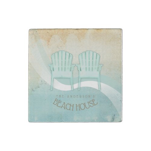 Beach House Adirondack Chairs Aqua Blue ID623 Stone Magnet