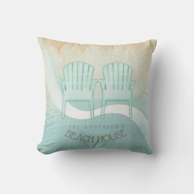 Beach House Adirondack Chairs Aqua Blue ID623 Throw Pillow (Front)
