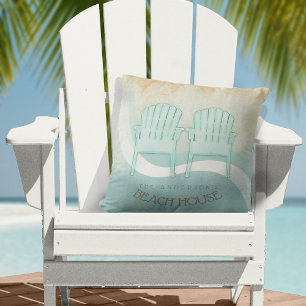 Beach House Adirondack Chairs Aqua Blue ID623 Throw Pillow