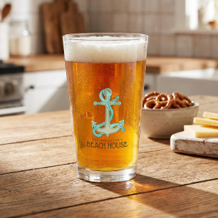 Beach House Anchor & Rope Aqua Blue ID623 Glass