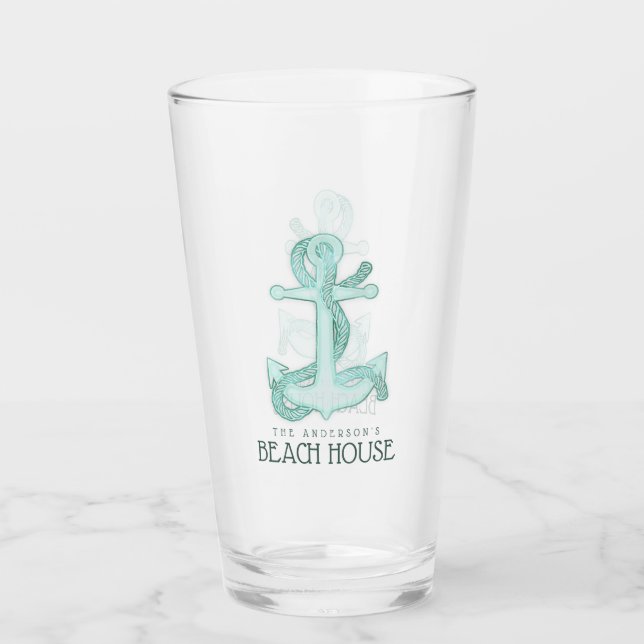 Beach House Anchor & Rope Aqua Blue ID623 Glass (Front)