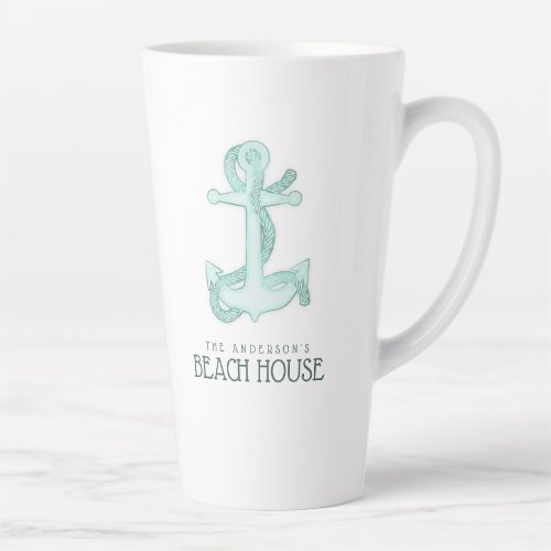 Beach House Anchor  Rope Aqua Blue ID623 Latte Mug