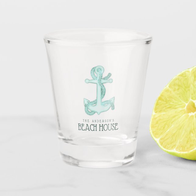 Beach House Anchor & Rope Aqua Blue ID623 Shot Glass (Front)