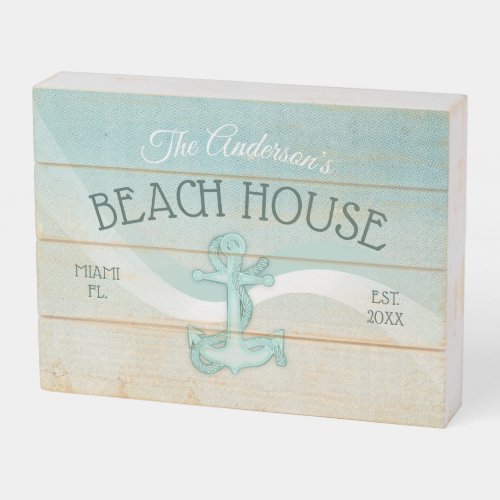 Beach House Anchor Rope Aqua Blue ID623 Wooden Box Sign