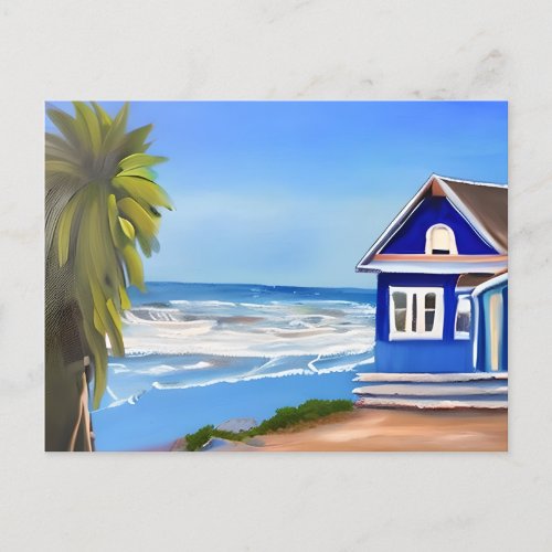 Beach House and Ocean Art  Saying Hello Postcard