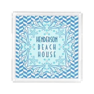 Beach House Art Deco Shell and Herringbone Custom Acrylic Tray