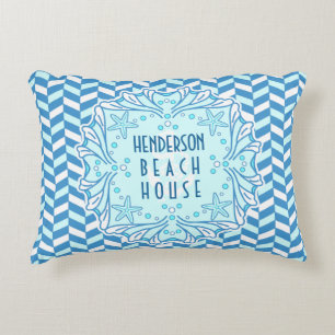 Beach House Art Deco Shell and Herringbone Custom Decorative Pillow