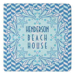 Beach House Art Deco Shell and Herringbone Custom Trivet
