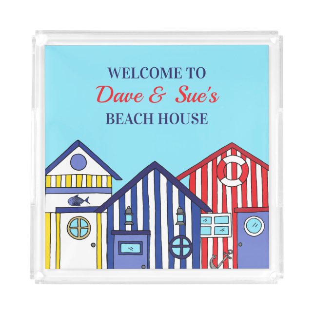 Beach House Beach Huts Nautical Seafront Kitchen Acrylic Tray (Front)