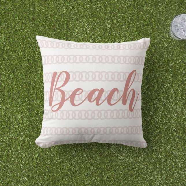 Beach House Beige Nautical Pattern Outdoor Pillow (Grass)