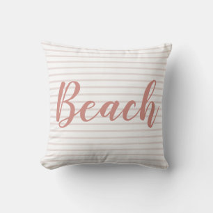 Beach House Beige Nautical Stripe Outdoor Pillow