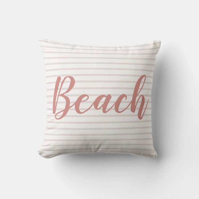 Beach House Beige Nautical Stripe Outdoor Pillow (Front)