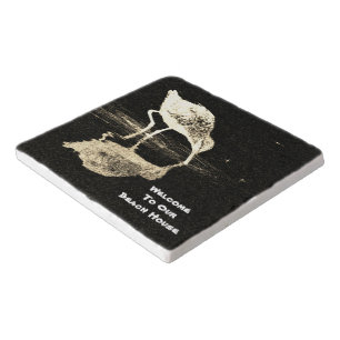 Beach House Bird Reflection Black and White Modern Trivet
