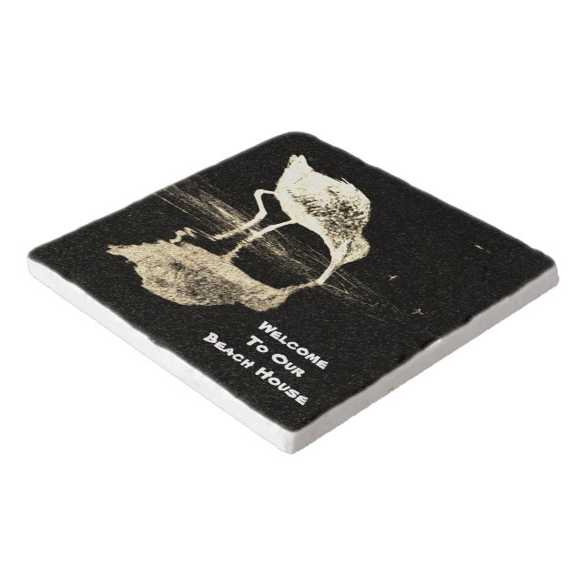 Beach House Bird Reflection Black and White Modern Trivet (Corner)