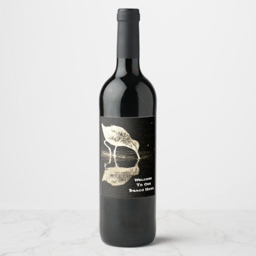 Beach House Bird Reflection Black and White Modern Wine Label