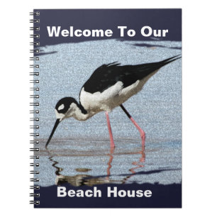 Beach House Black White Wading Bird Photo Welcome Notebook