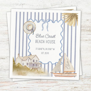 Beach House Blue Coastal Chic Blue Stripes Napkins