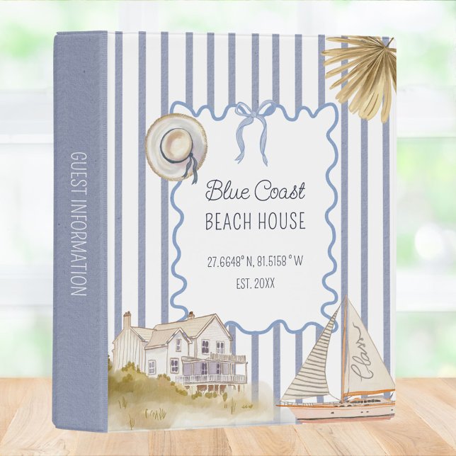 Beach House Blue Coastal Chic Guest Information Mini Binder (In situ)