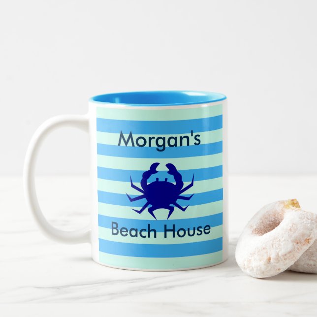 Beach House Blue Crab Personalized Coffee Mug (With Donut)