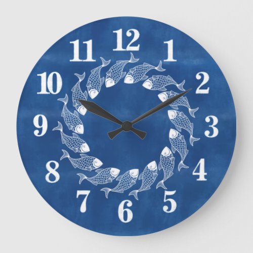 Beach House Blue Fish Large Clock