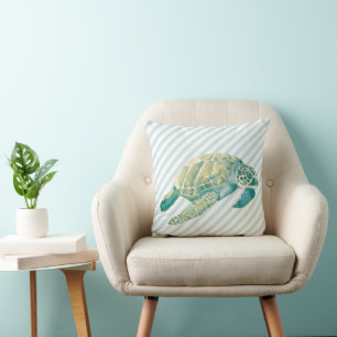 Beach House Blue Green Sea Turtle Pillow