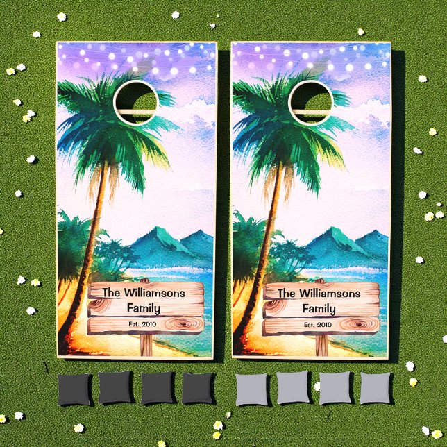 Beach House Blue Green Tropical  Cornhole Set (Creator Uploaded)