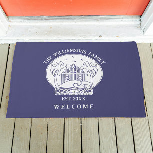 Beach House Blue Housewarming Nautical Welcome Doormat