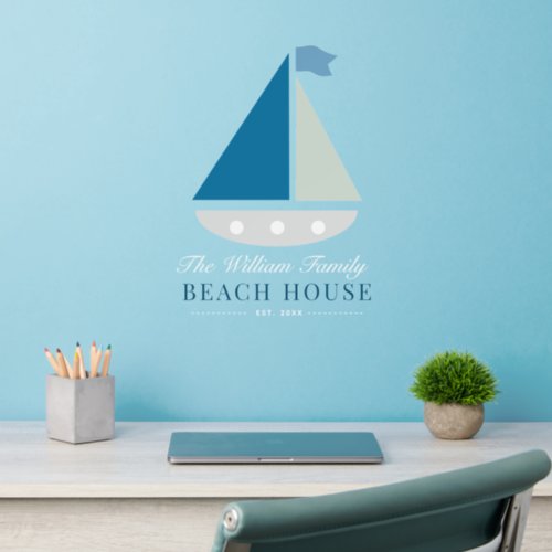 Beach House Blue Sail Boat Family Wall Decal