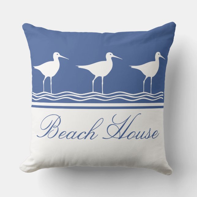 Beach house blue Sandpipers  Throw Pillow (Front)