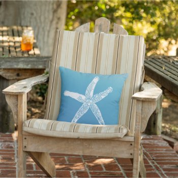 Beach House Blue Starfish Coastal  Outdoor Pillow by Lovewhatwedo at Zazzle