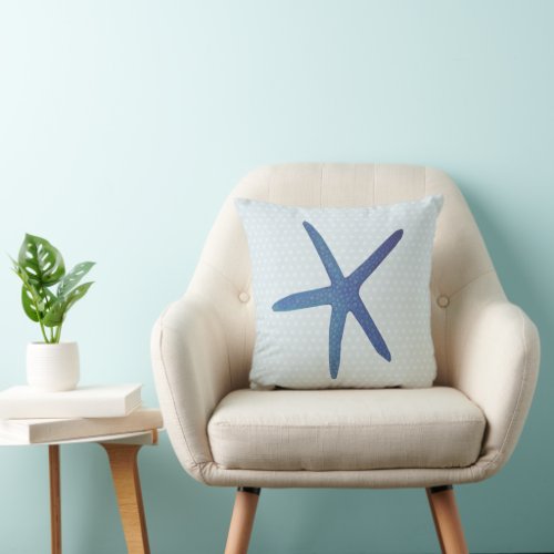 Beach House Blue Starfish Coastal  Throw Pillow