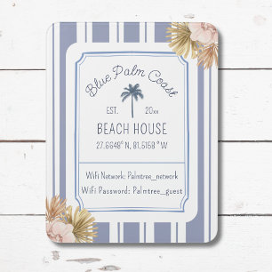 Beach House Blue Strip Coastal Boho Farmhouse Wifi Door Sign