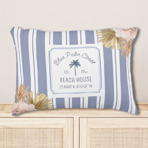 Beach House Blue Stripes Coastal Boho Farmhouse Accent Pillow