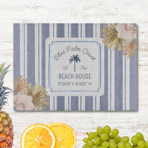 Beach House Blue Stripes Coastal Boho Farmhouse Cutting Board